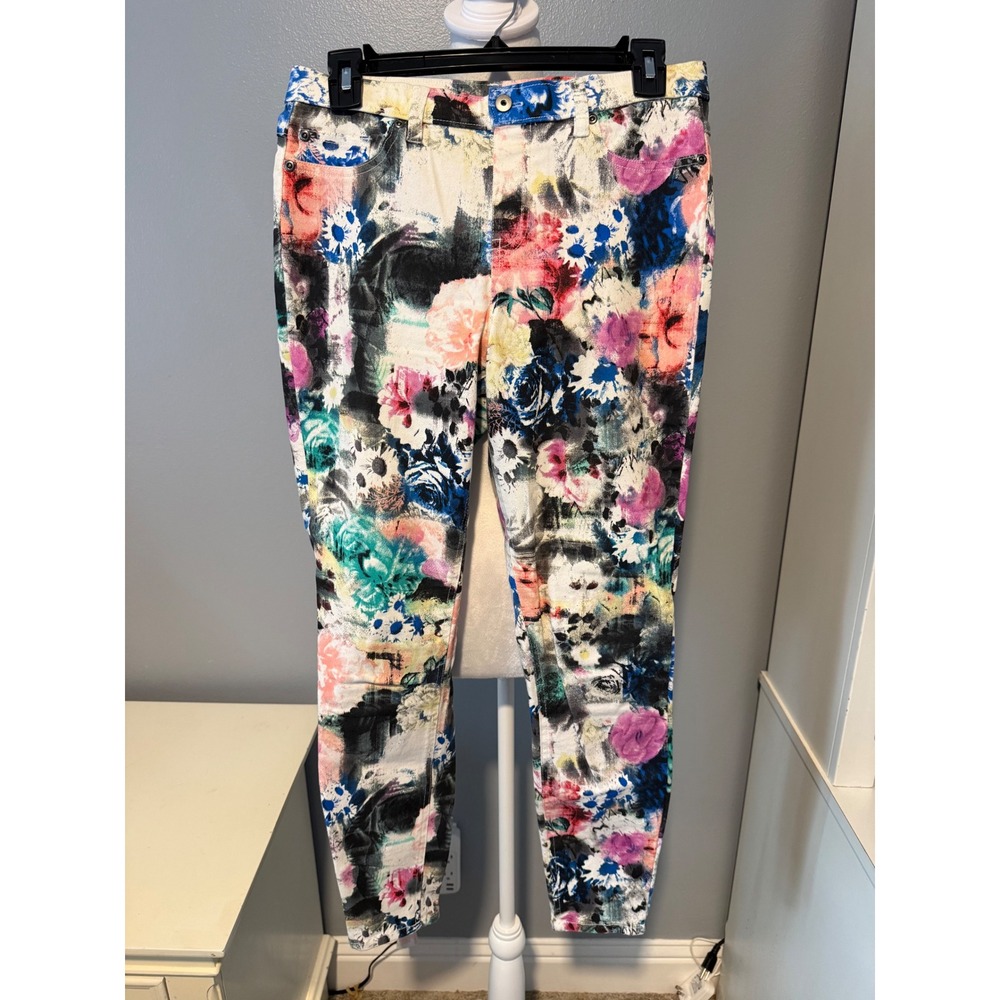 Zeza B Womens Multicolor Abstract Floral Print Skinny Pants Size M 20602